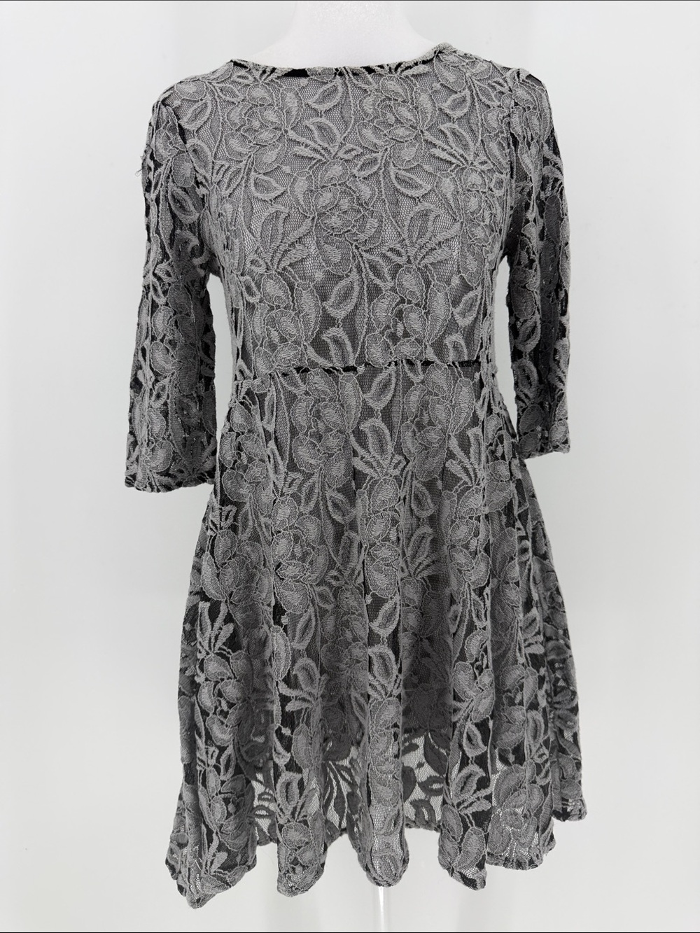 Vintage Y2K Free People Gray Floral Lace Babydoll Mini Dress XS S